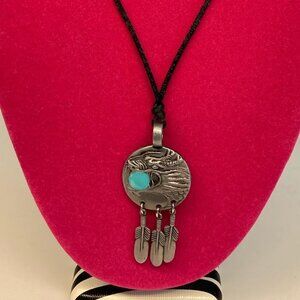 Necklace  DRAGON with Blue Ball and Feathers